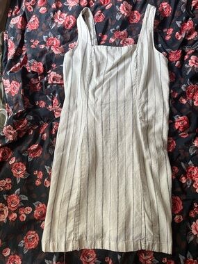 Old Navy White Mini Dress with Navy Pinstripes